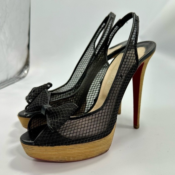 christian louboutin fishnet bow heels size 11.5 - Picture 13 of 14